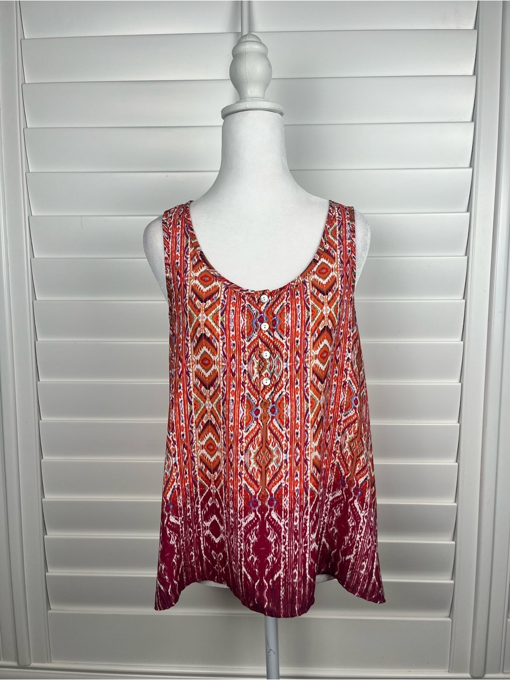 Pink Rose Boho Tribal Print Swing Tank Top size medium